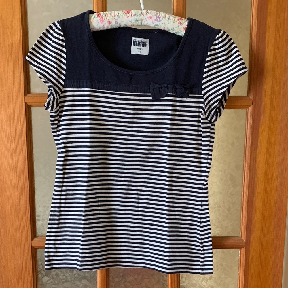 3/25$ Navy and White Striped Top with Bow